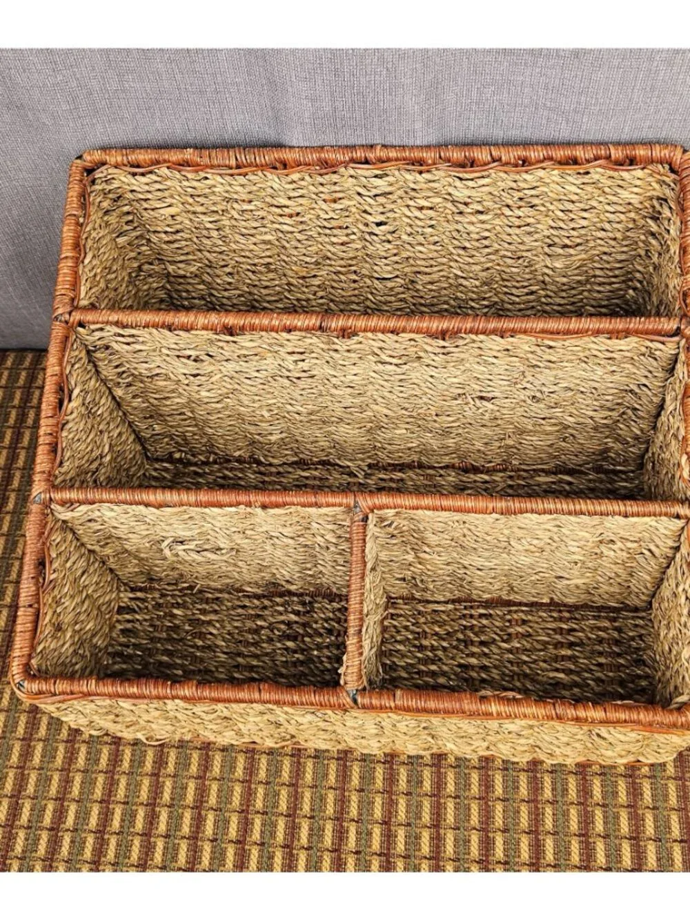 Woven Seagrass Basket With 5 Compartments For Storage & Organization 12